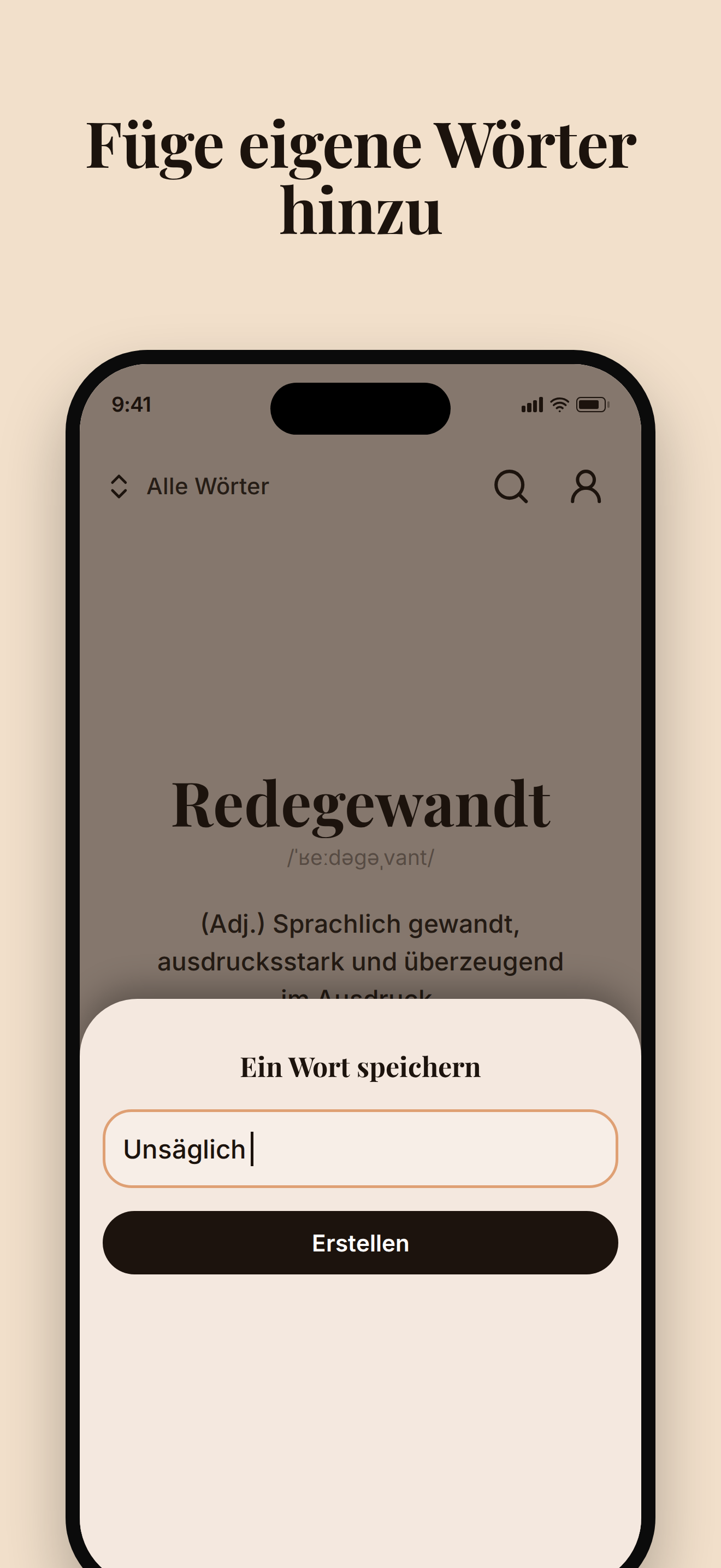 Füge eigene Wörter hinzu