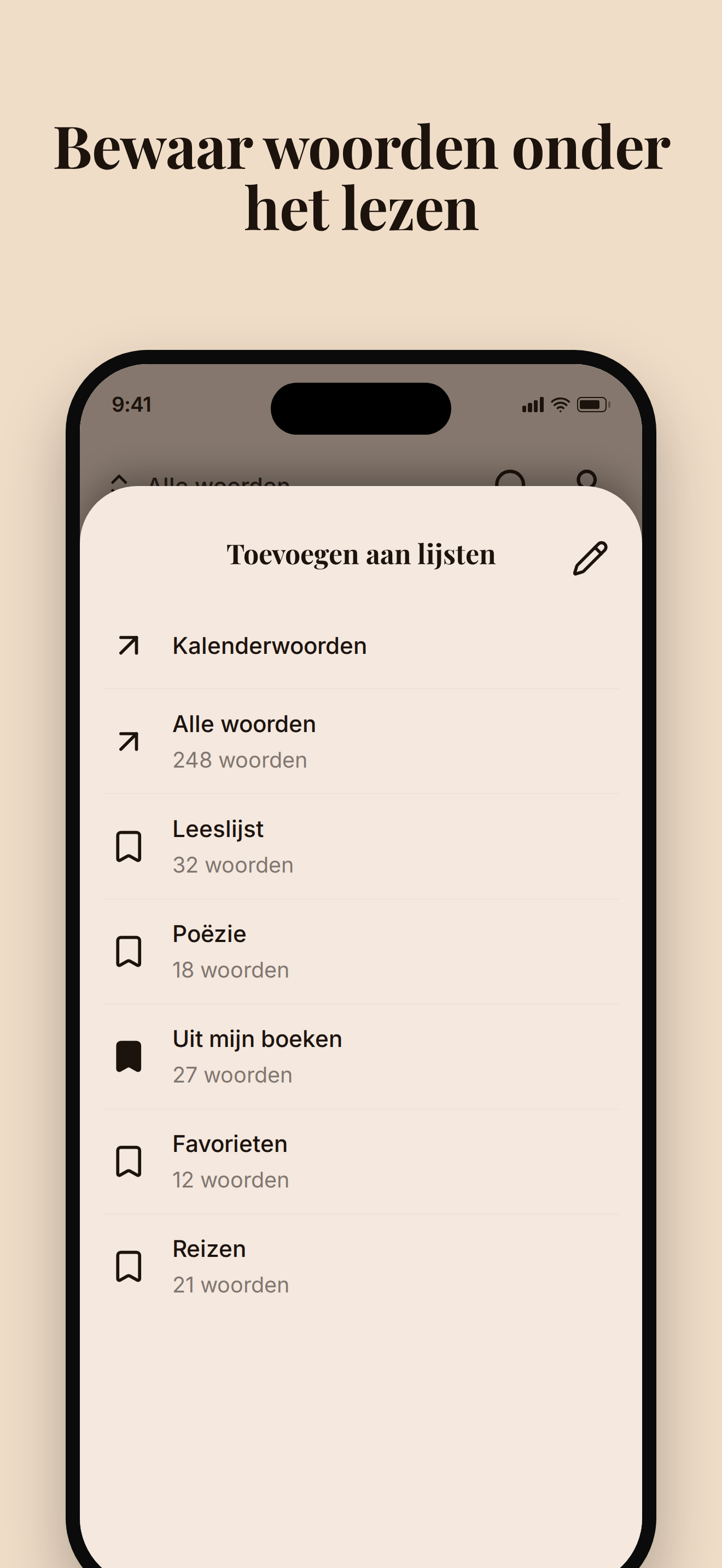 Bewaar woorden onder het lezen
