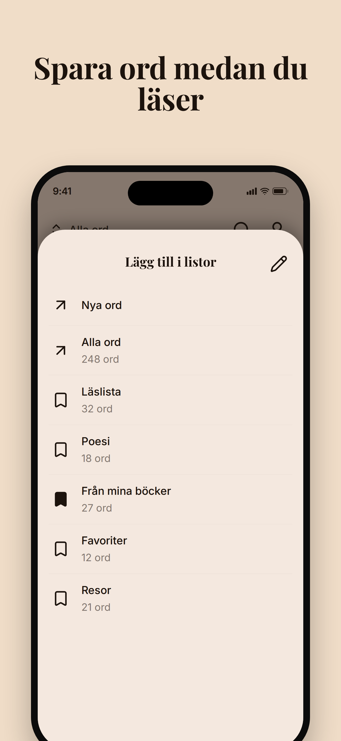 Spara ord medan du läser