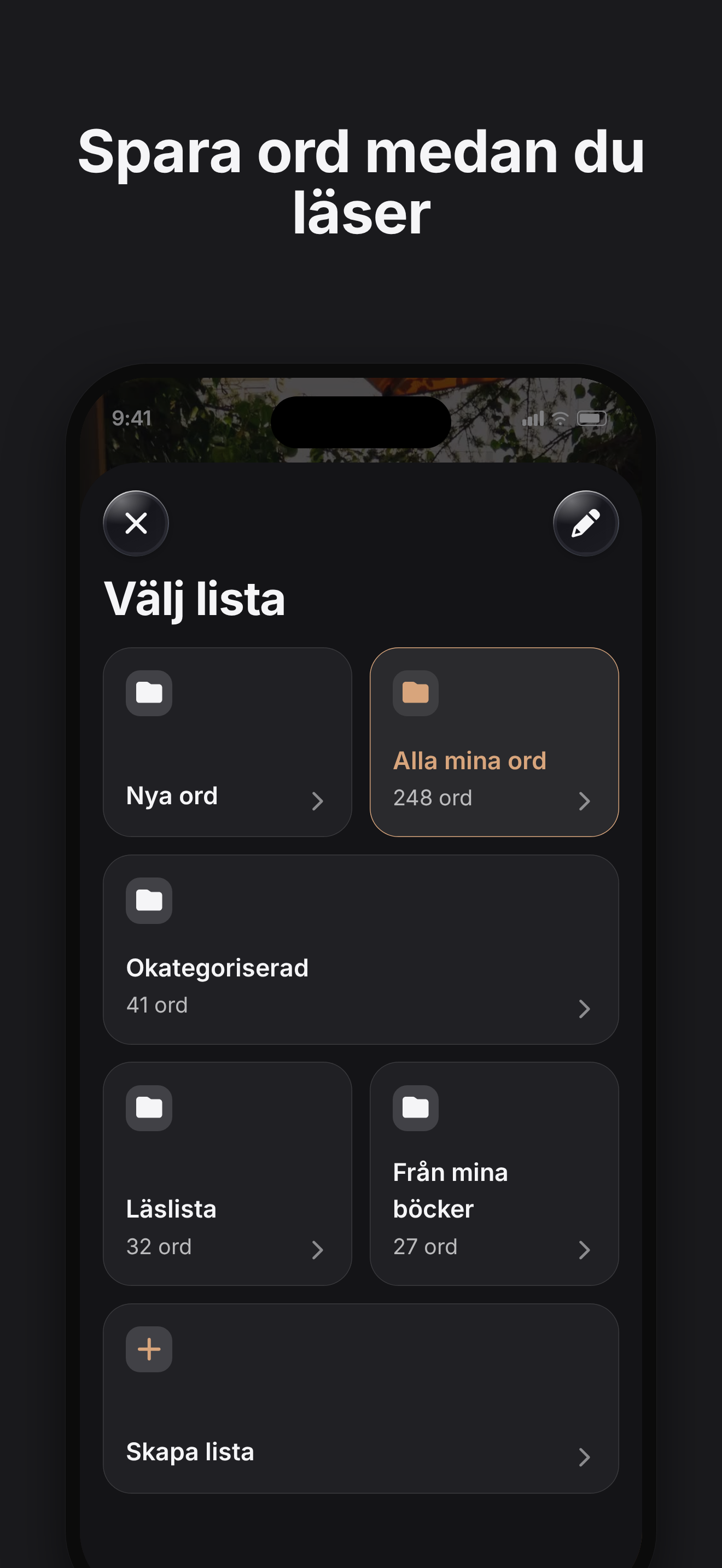 Spara ord medan du läser
